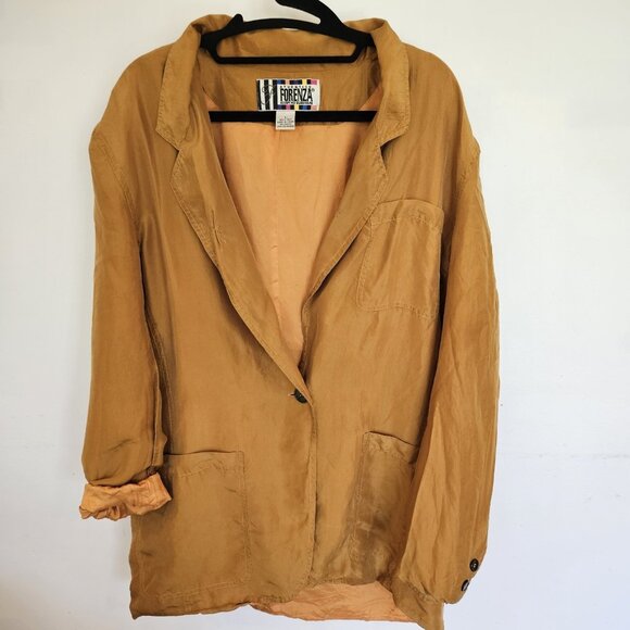 Forenza Jackets & Blazers - Vintage Forenza 90s Silk Blazer Women’s L Golden Long Line Jacket Old Money